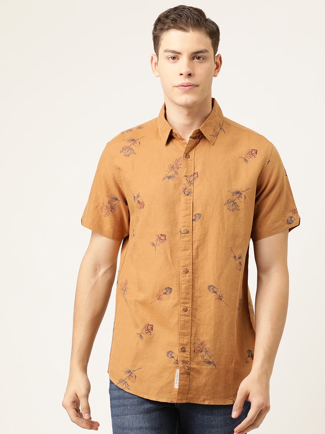 

Being Human Men Brown Regular Fit Printed Casual Linen-Cotton Shirt