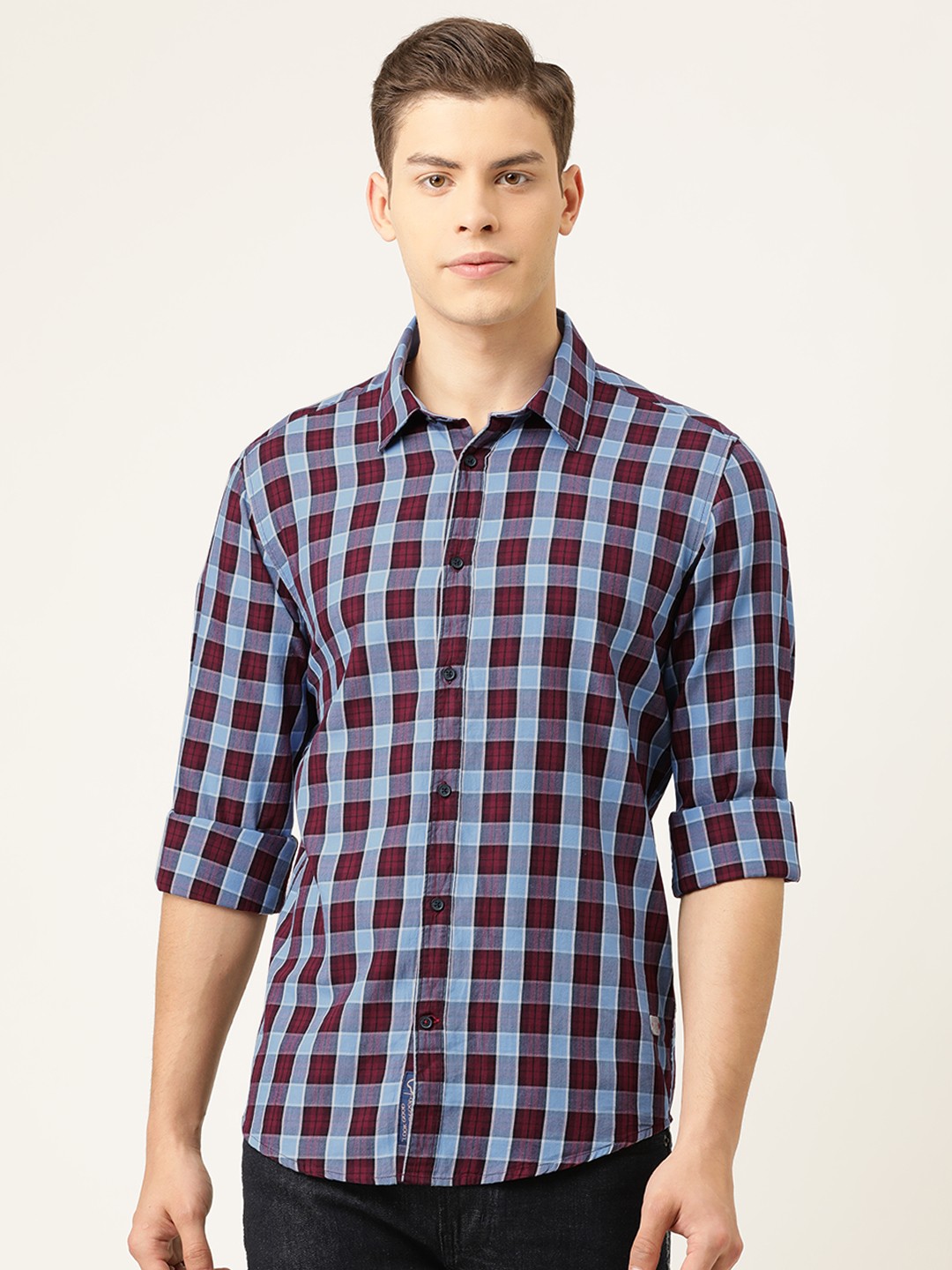 

Being Human Men Maroon & Blue Regular Fit Checked Casual Shirt