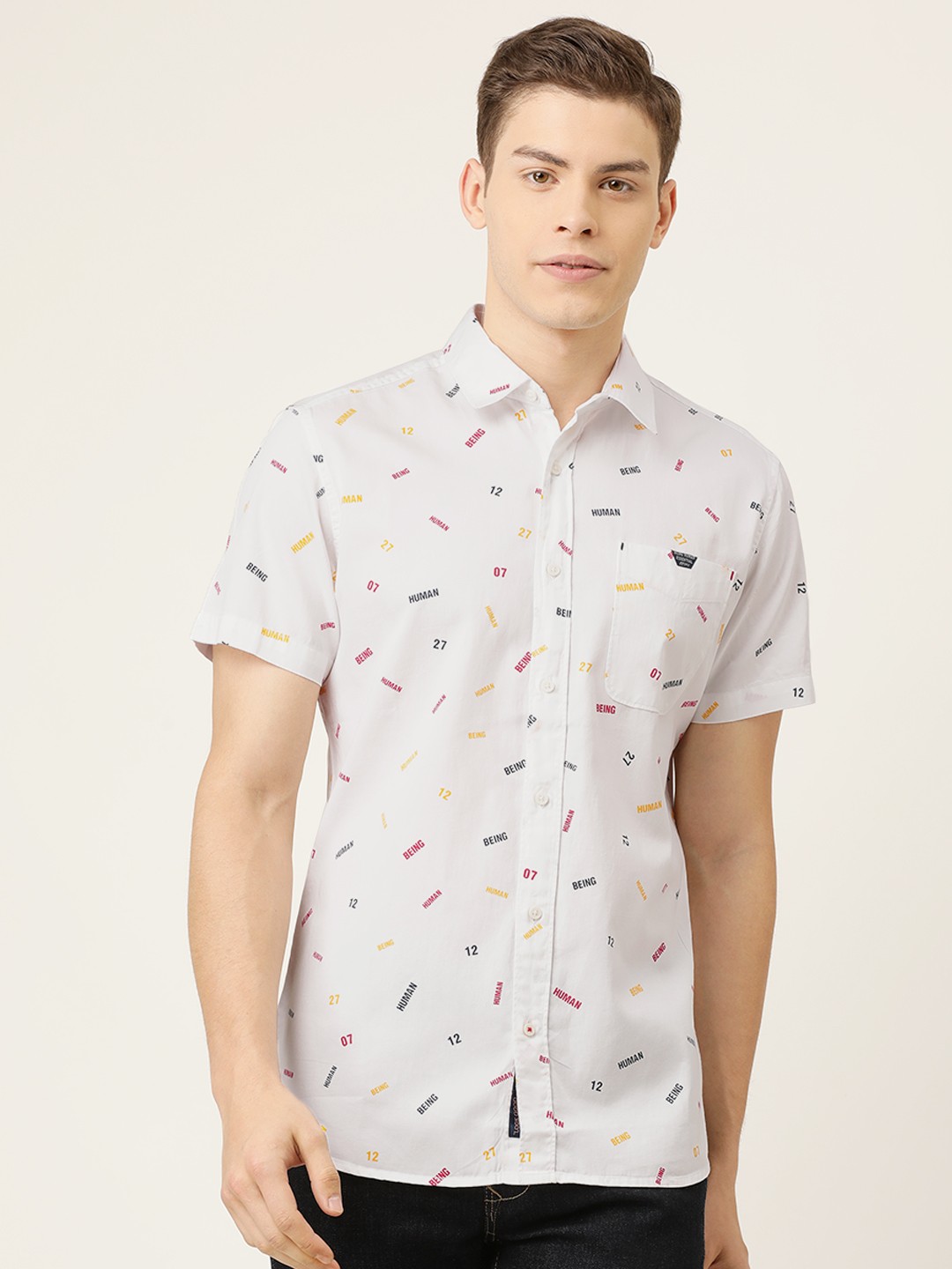 

Being Human Men White Slim Fit Printed Casual Shirt