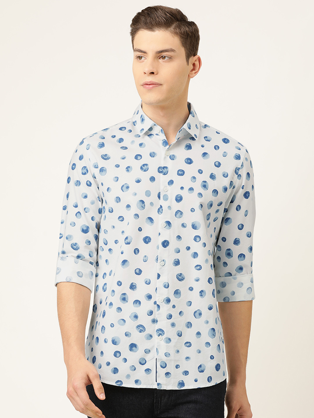 

Being Human Men White & Blue Slim Fit Printed Casual Shirt