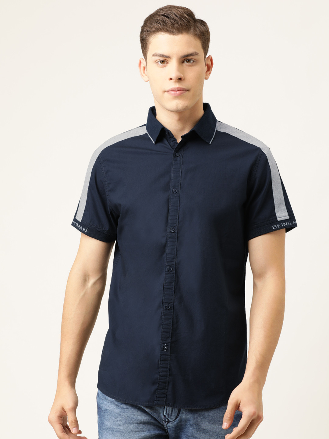 

Being Human Men Navy Blue Slim Fit Solid Casual Shirt