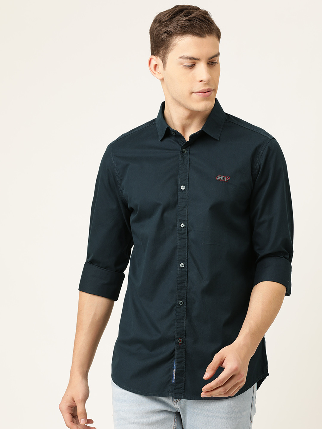

Being Human Men Navy Blue Slim Fit Solid Casual Shirt