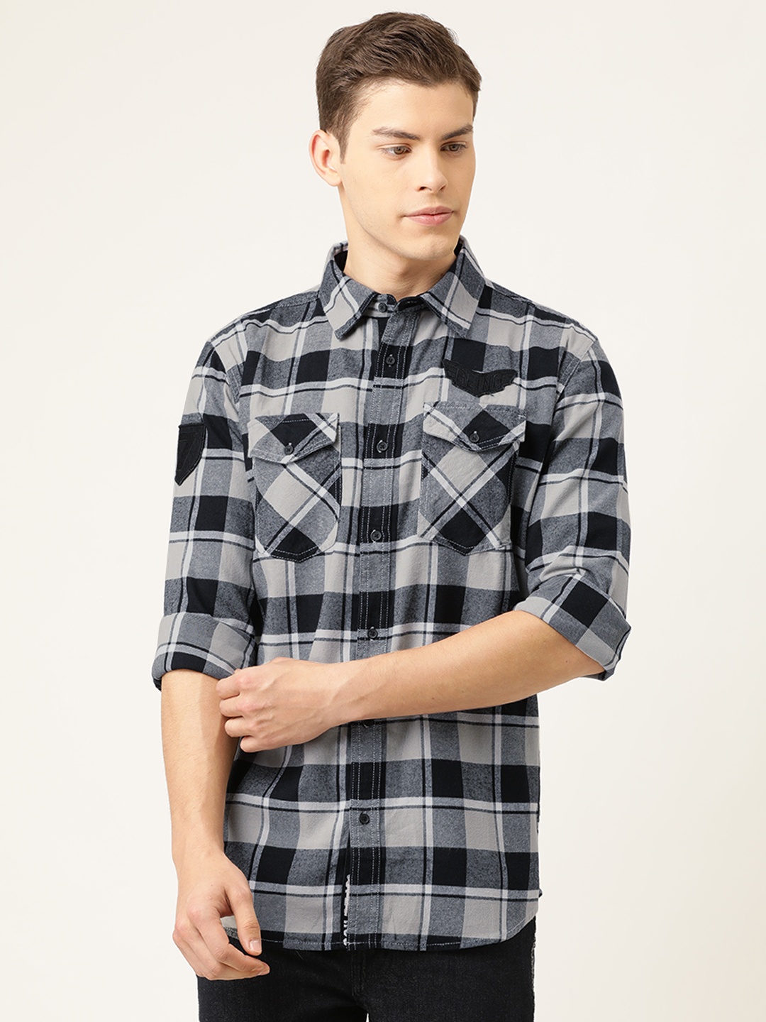 

Being Human Men Black & Grey Boxy Checked Casual Shirt