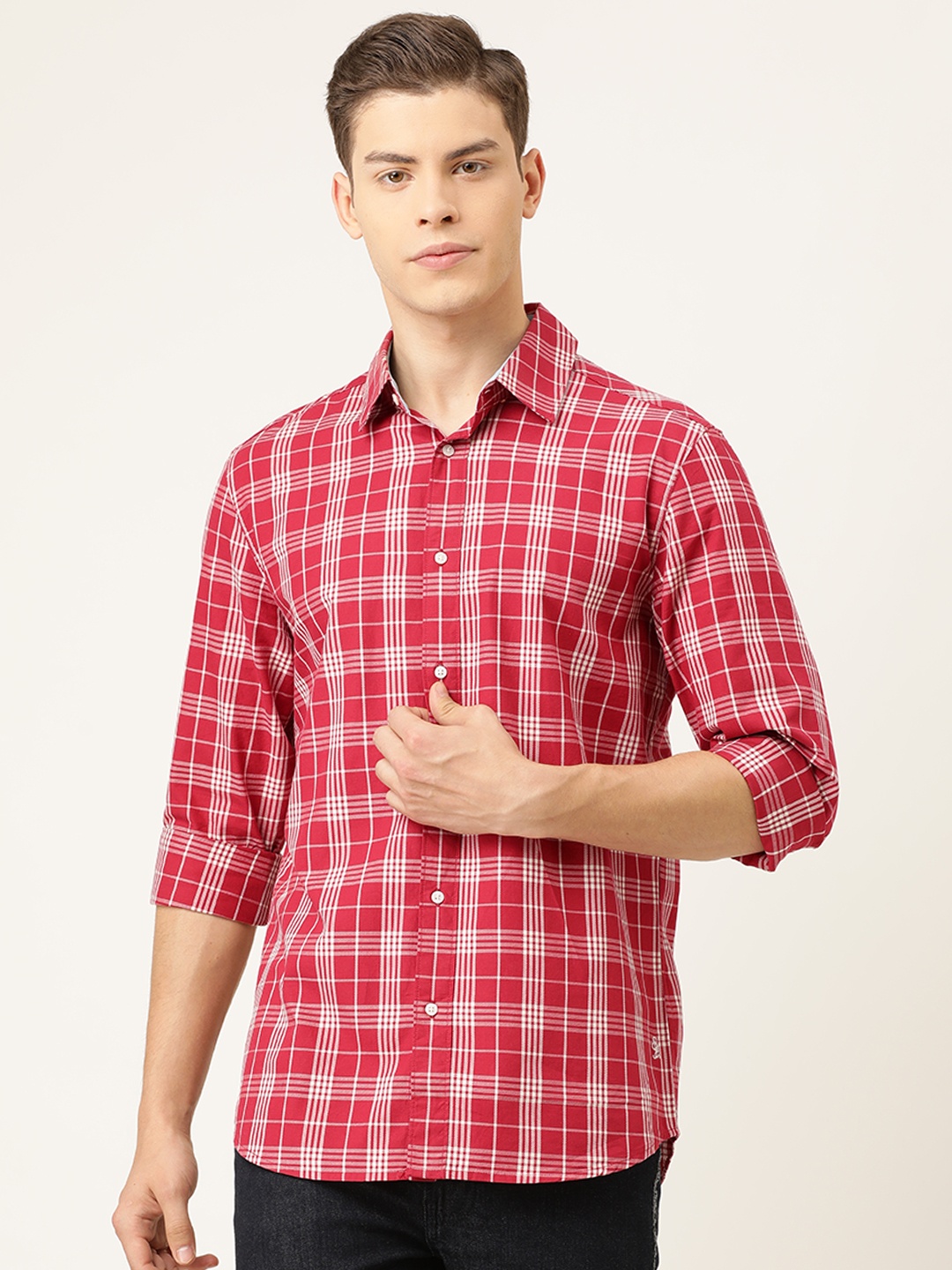 

Being Human Men Red & White Slim Fit Checked Casual Shirt