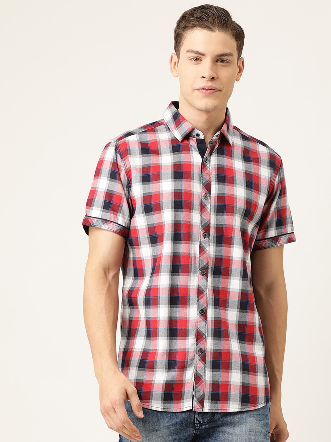 

Being Human Men Red & White Regular Fit Checked Casual Shirt