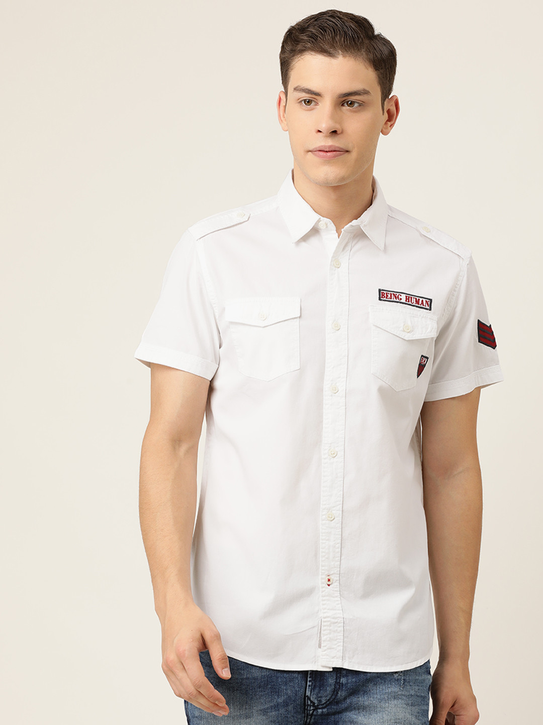 

Being Human Men White Slim Fit Solid Casual Shirt