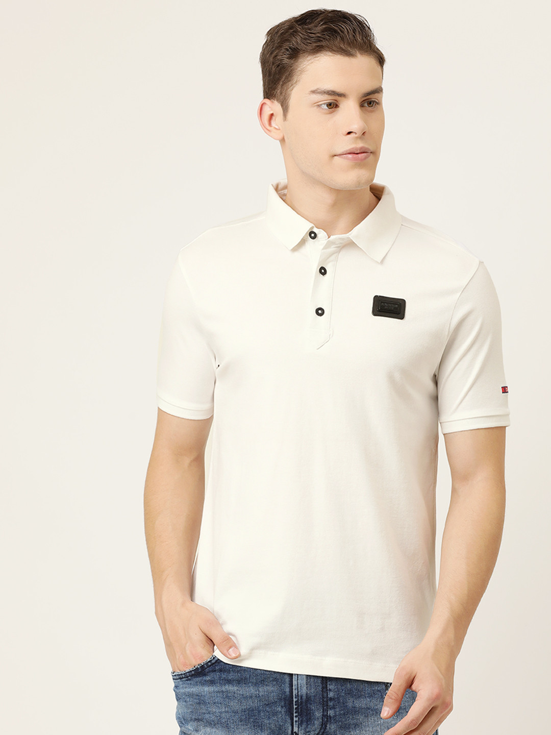 

Being Human Men White Solid Polo Collar T-shirt