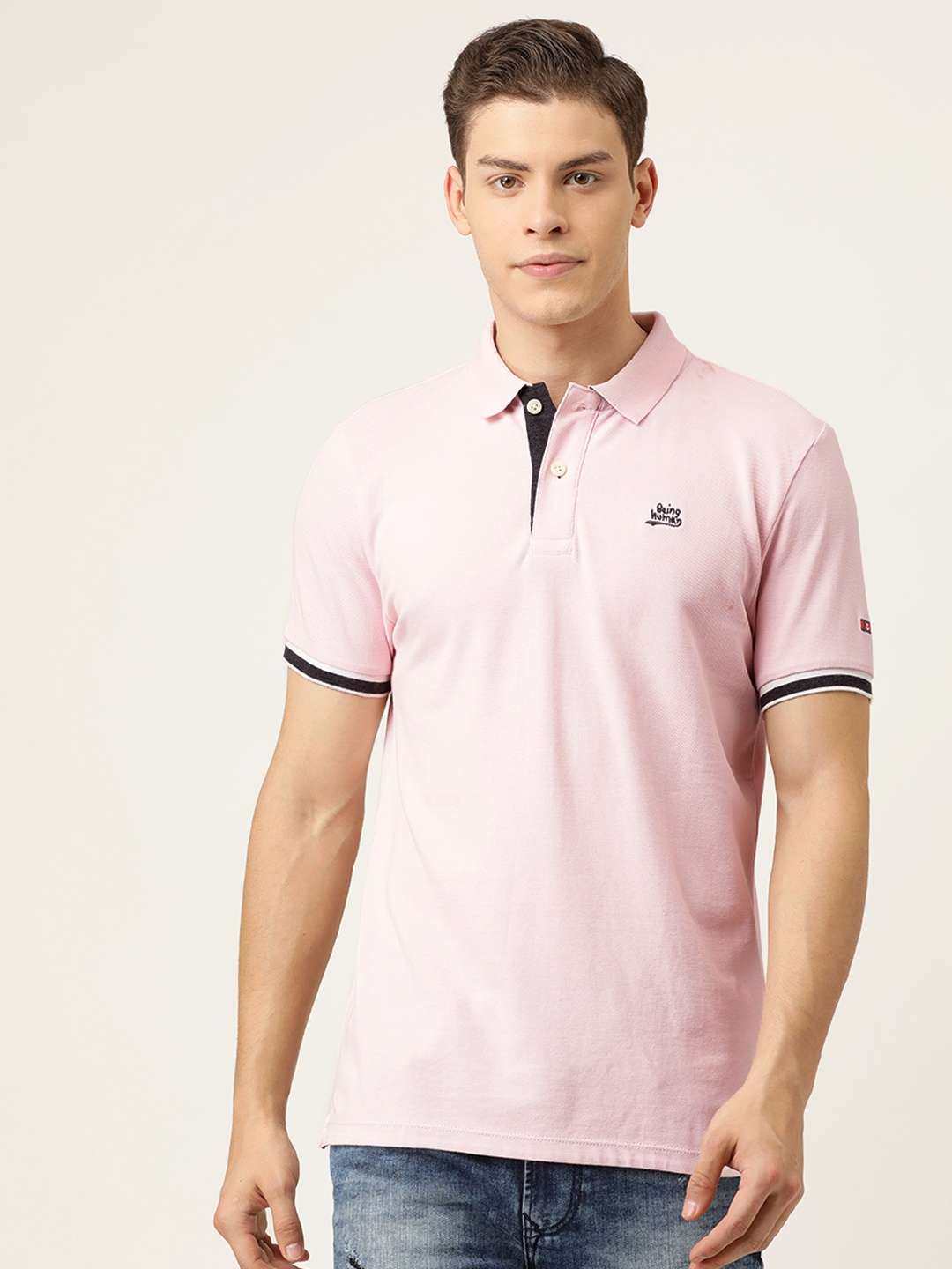 

Being Human Men Pink Solid Polo Collar Pure Cotton T-shirt