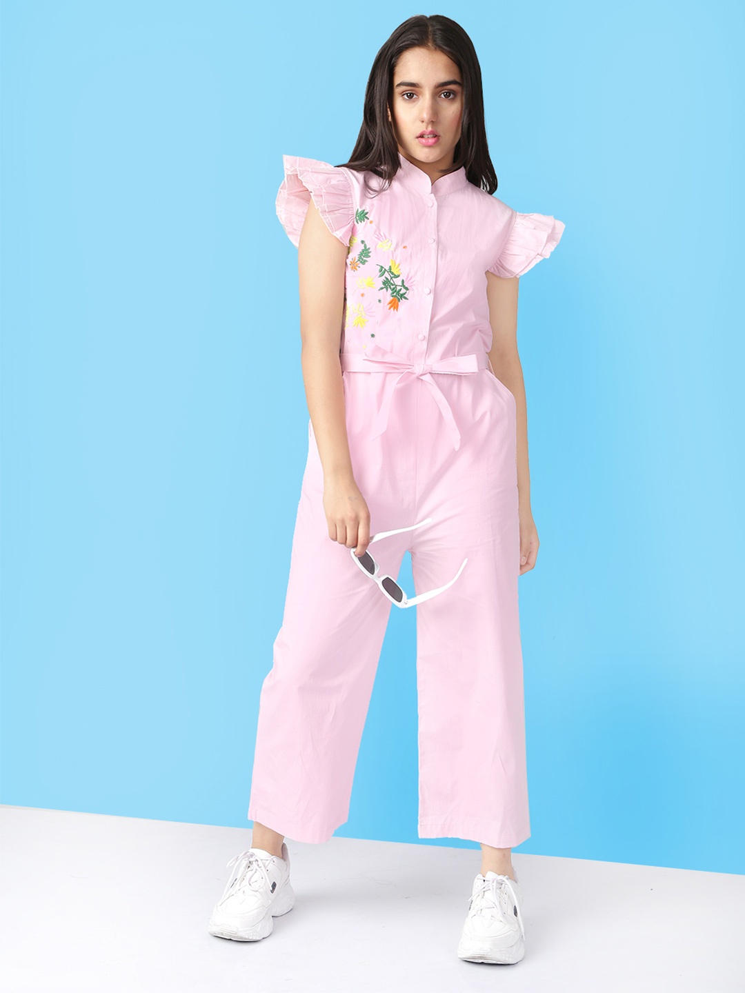 

Naughty Ninos Girls Pink Self Design Basic Jumpsuit