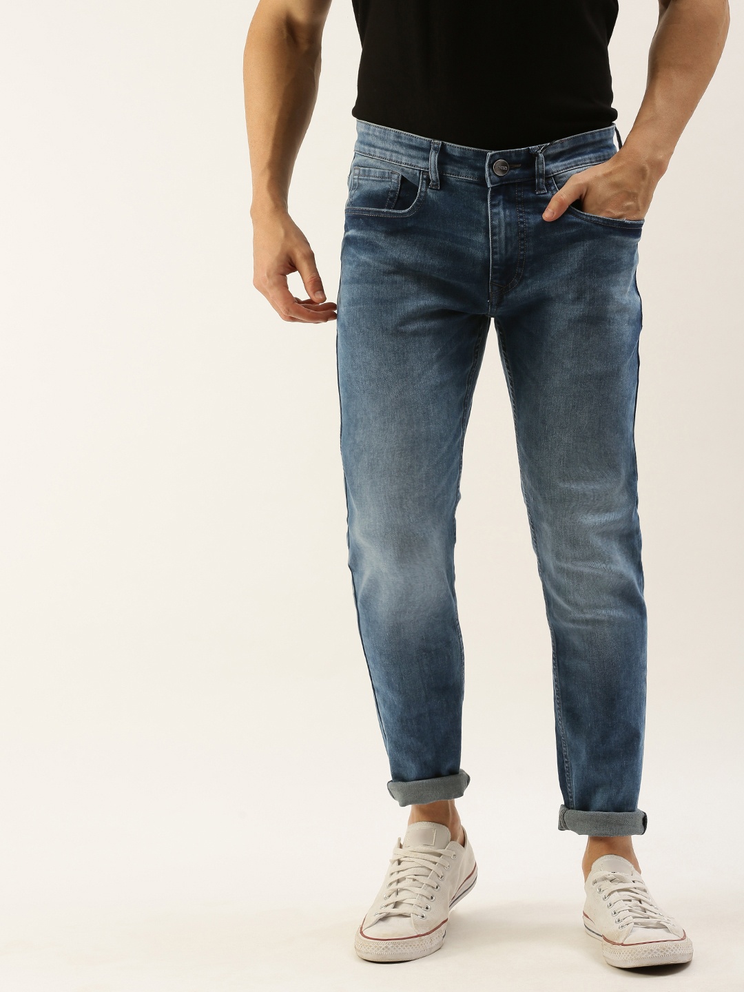 

SINGLE Men Blue Skinny Fit Mid-Rise Clean Look Jeans