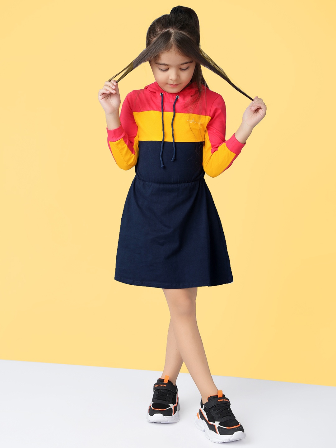 

Naughty Ninos Girls Navy Blue & Pink Colourblocked T-shirt Dress