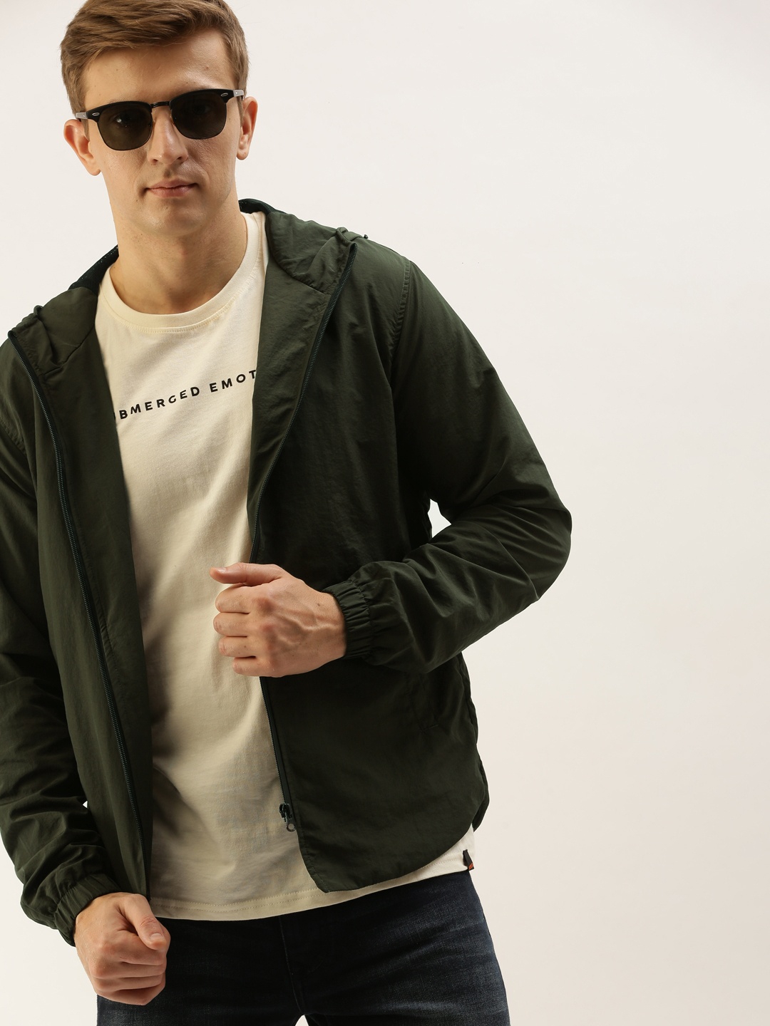 

SINGLE Men Olive Green Solid Bomber