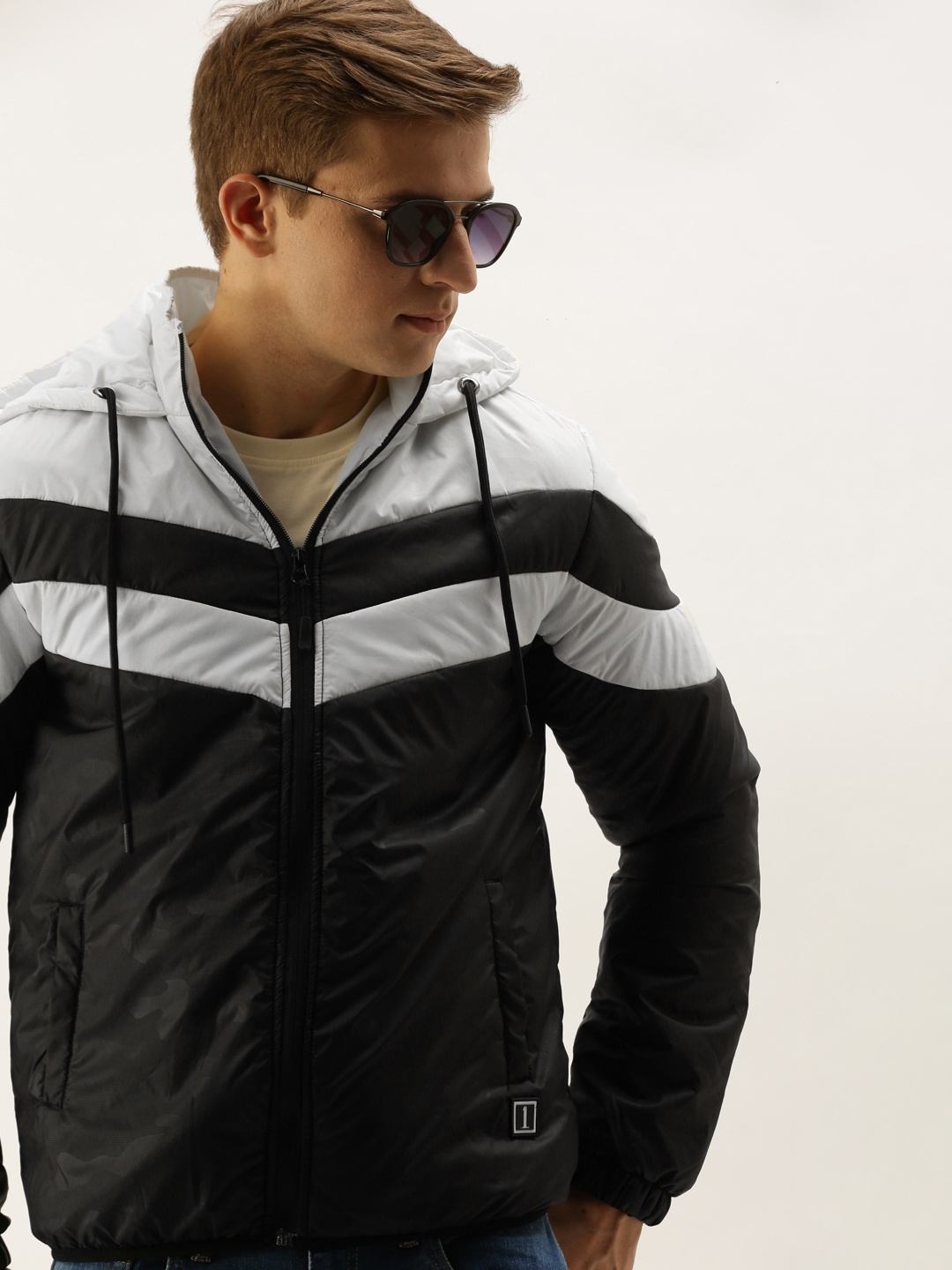 

SINGLE Men Black & White Colourblocked Bomber