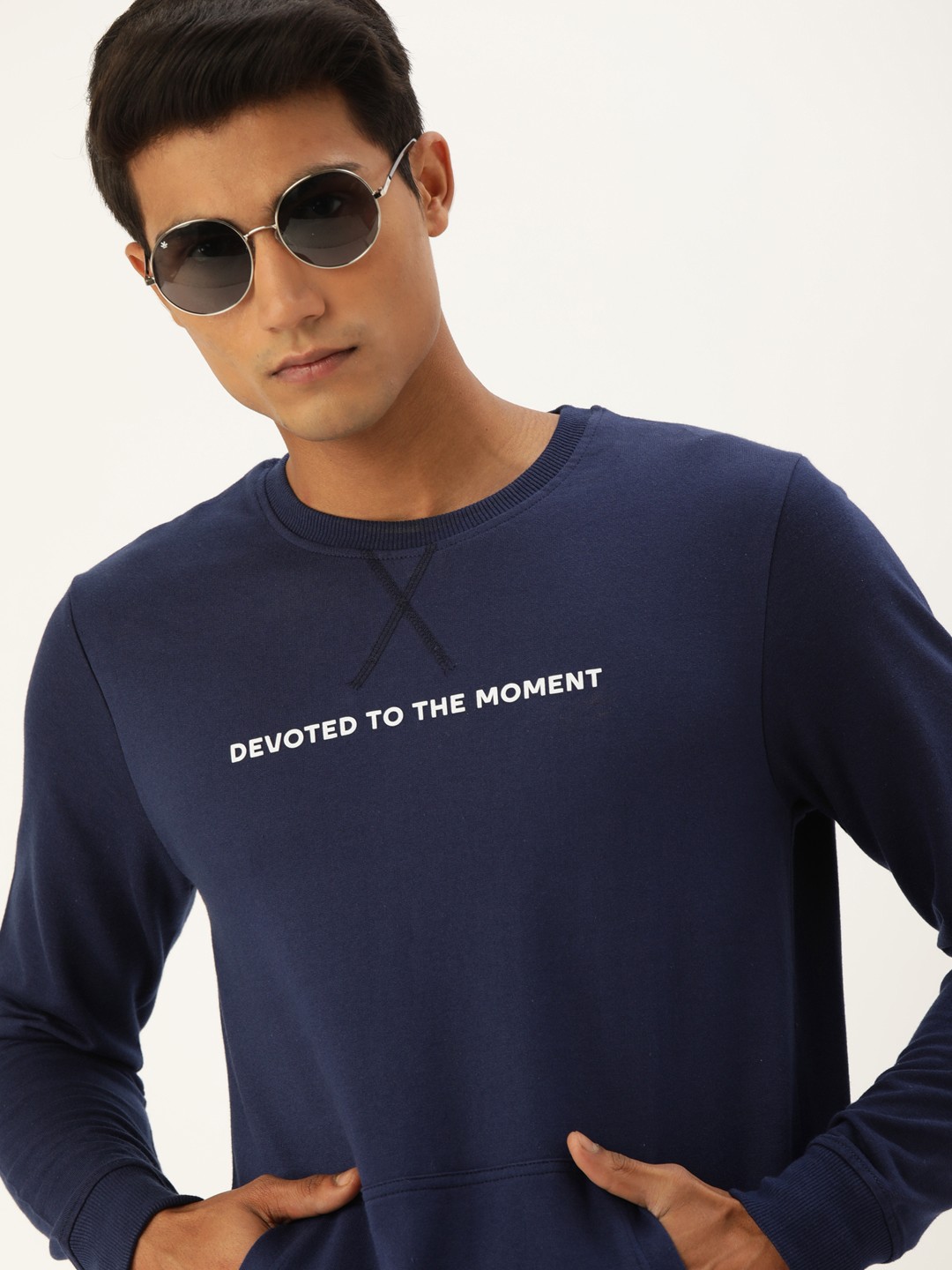 

SINGLE Men Navy Blue & White Printed Sweatshirt