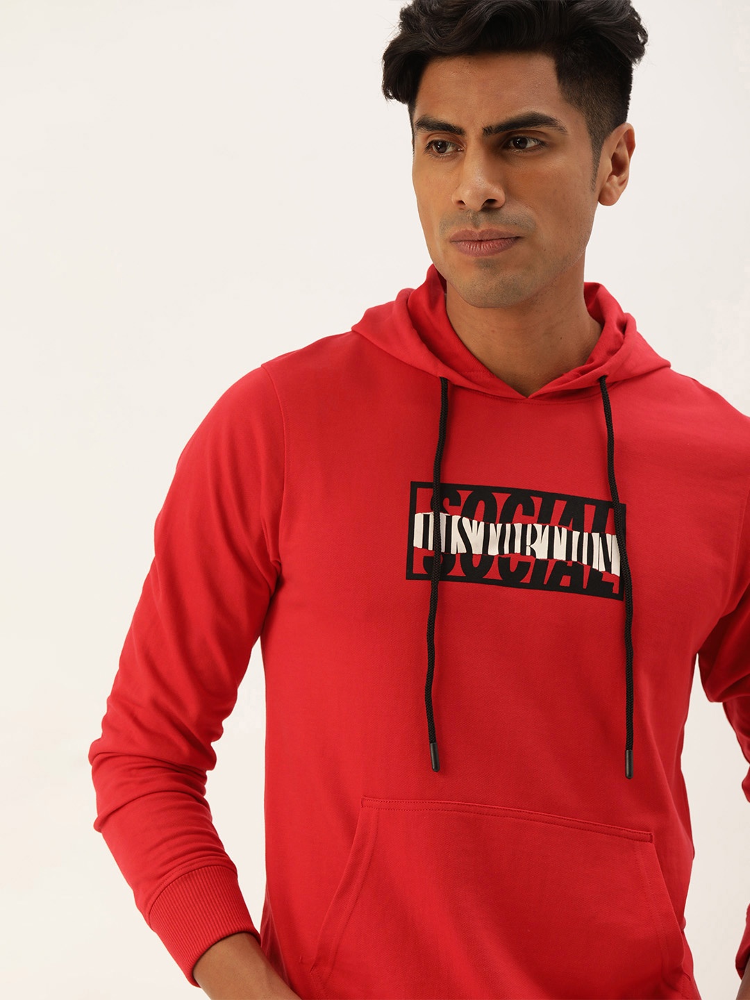 

SINGLE Men Red Printed Hooded Sweatshirt