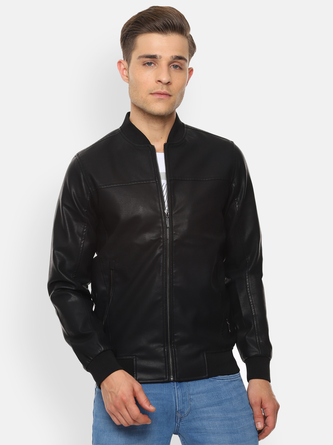 

V Dot Men Black Solid Bomber Jacket