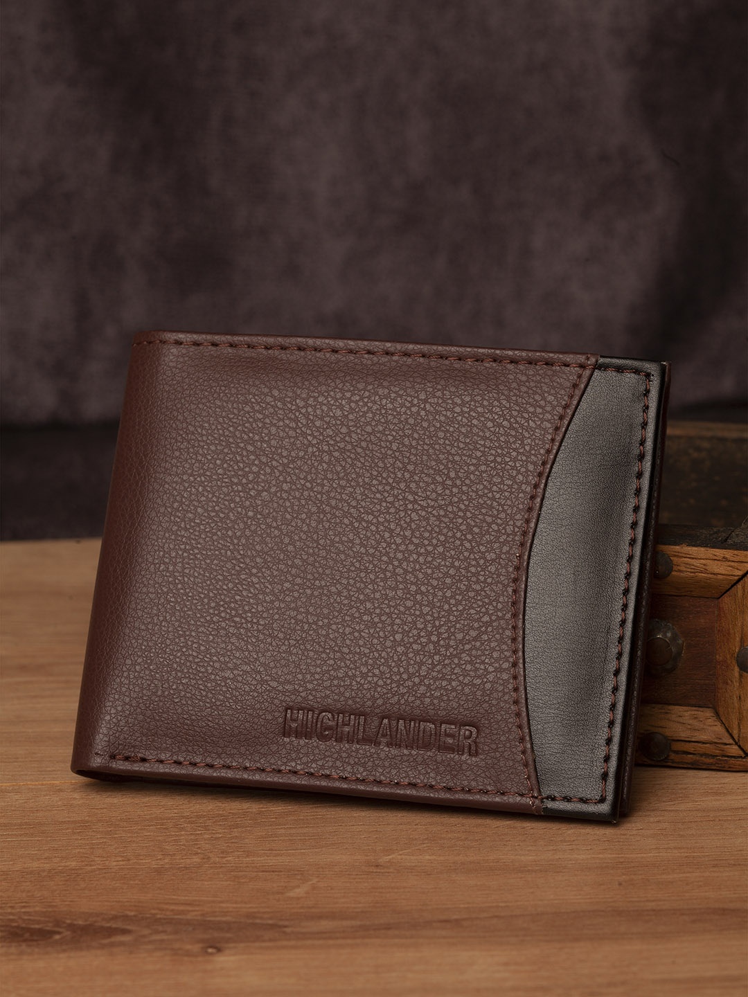 

HIGHLANDER Men Brown & Black Colourblocked Two Fold Wallet