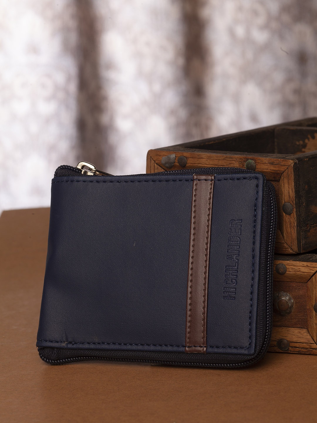

HIGHLANDER Men Navy Blue Solid Zip Around Wallet
