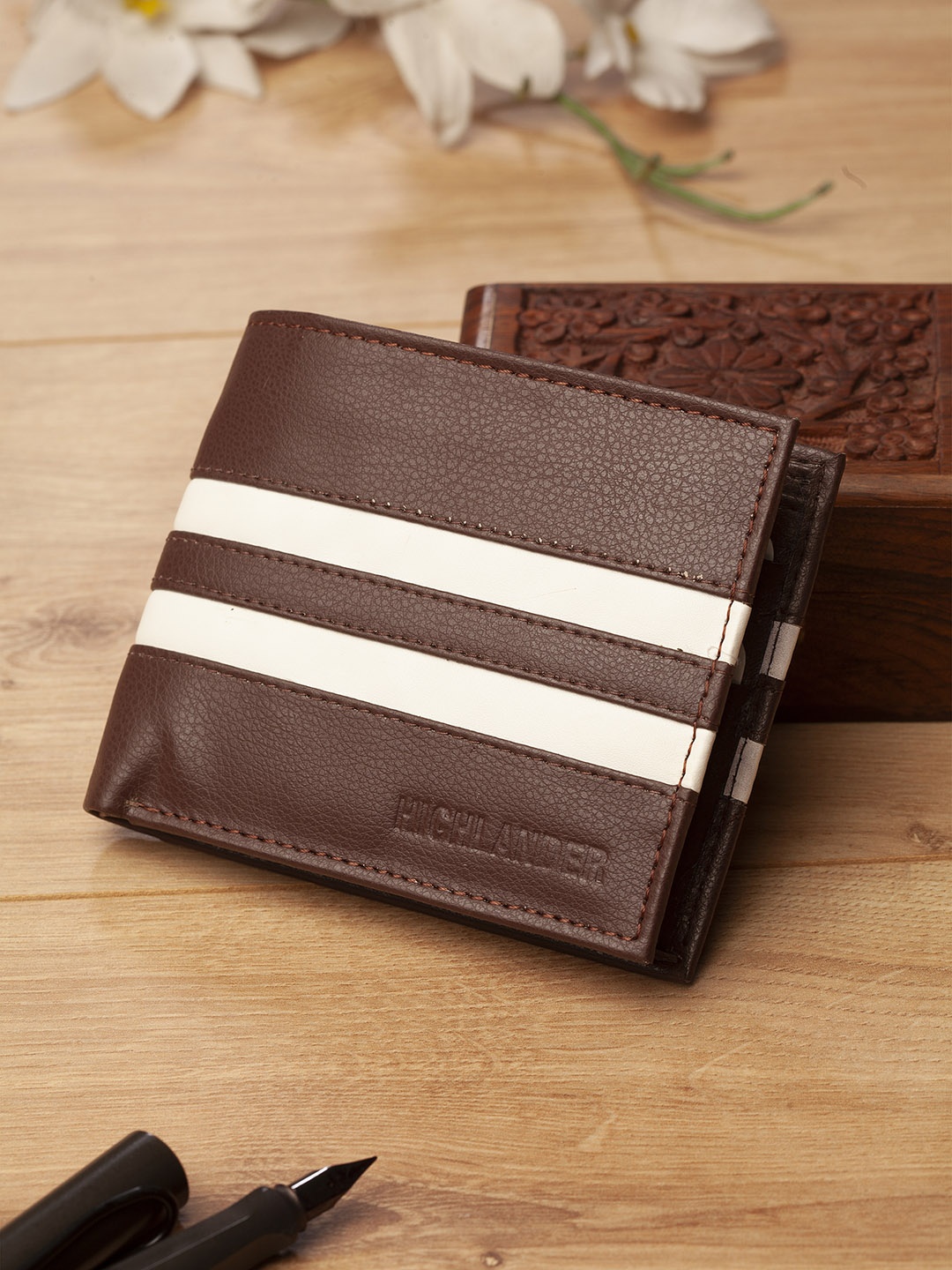 

HIGHLANDER Men Brown & White Striped Two Fold Wallet