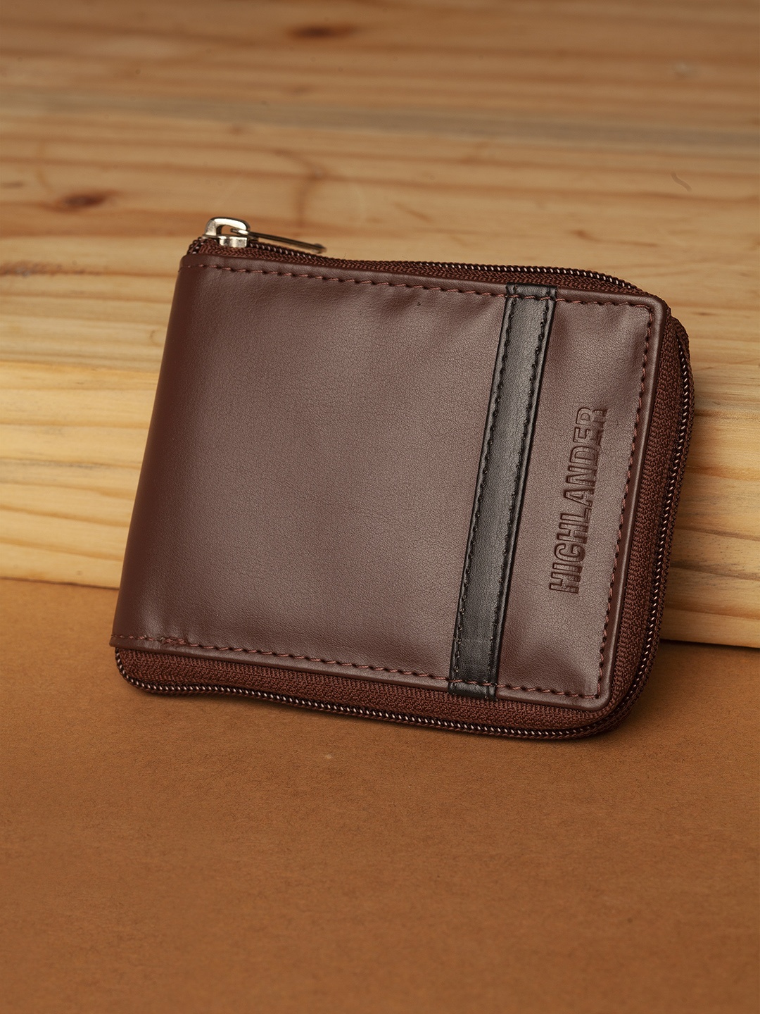 

HIGHLANDER Men Coffee Brown Solid Zip Around Wallet