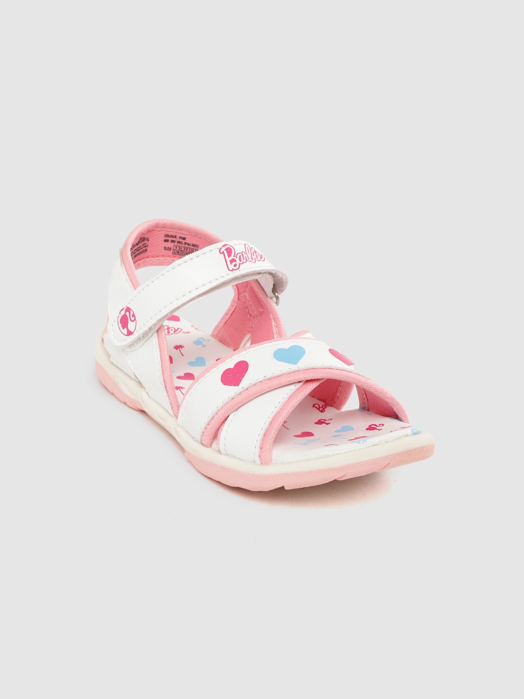 

toothless Girls White & Pink Heart Print Open Toe Flats