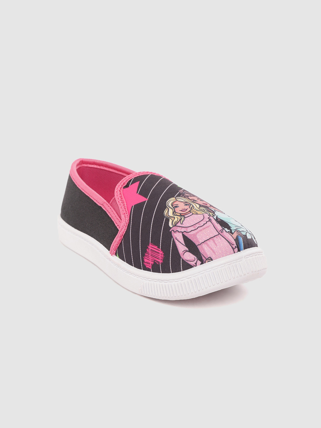 

toothless Girls Black & Pink Barbie Printed Slip-On Sneakers
