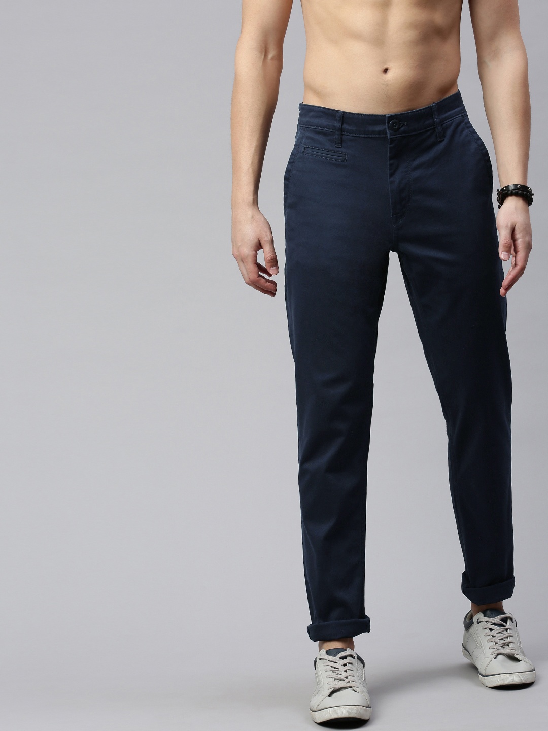 

Roadster Men Antiviral & Antibacterial protection Navy Blue Original Slim Fit Solid Chinos