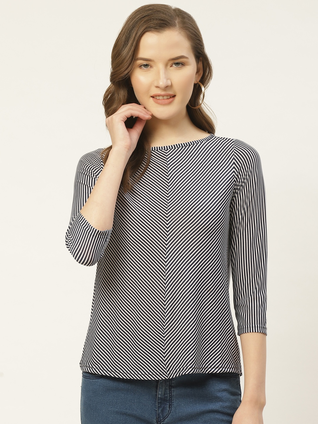 

ZIZO By Namrata Bajaj Women Navy Blue & White Striped Top