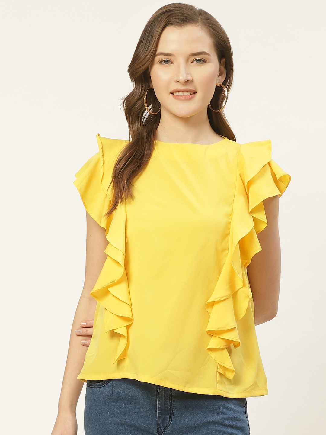 

ZIZO By Namrata Bajaj Women Yellow Solid Ruffled Top