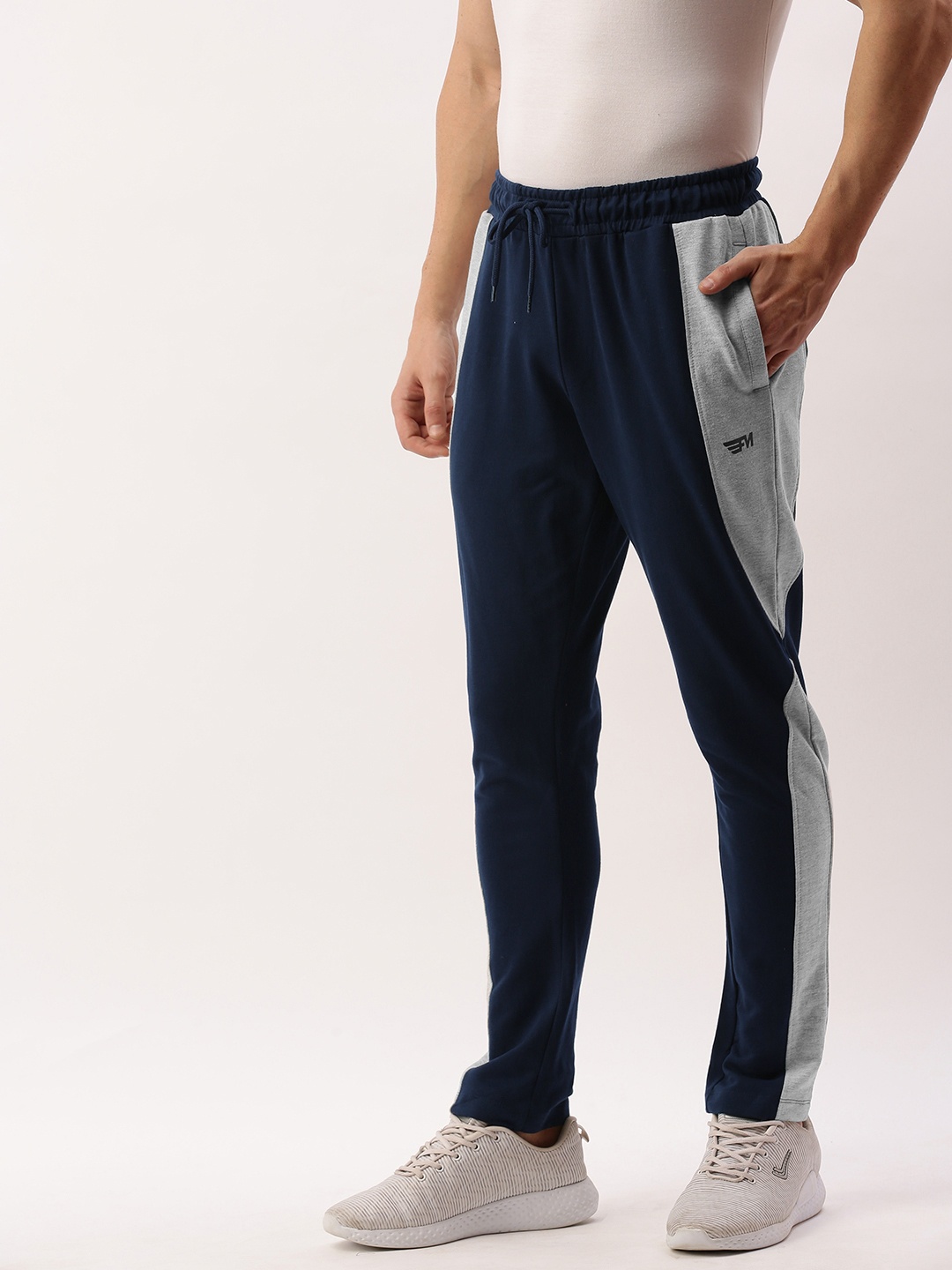 

Flying Machine Men Navy Blue Solid Track Pants with Side Colourblocked Detail