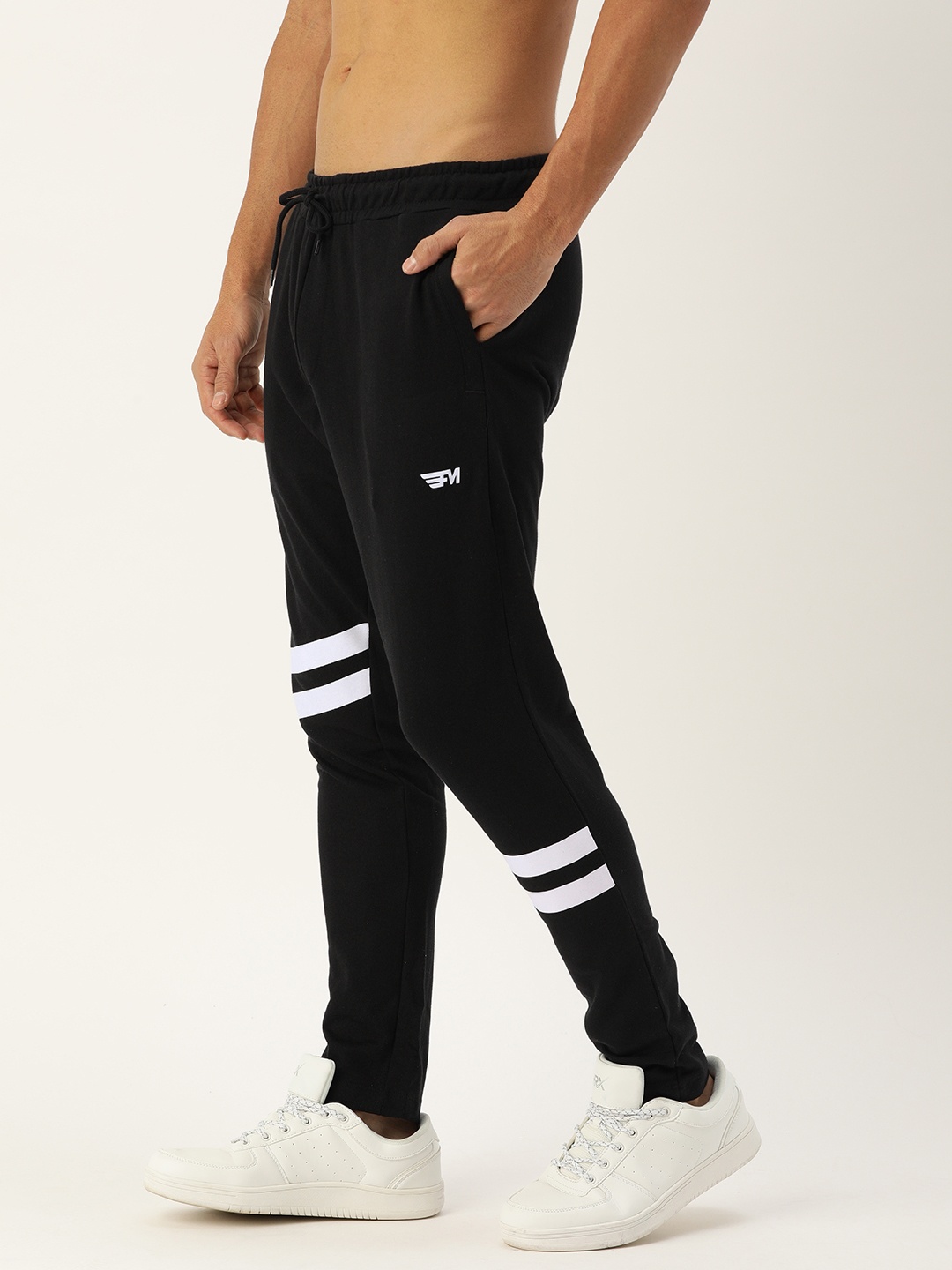 

Flying Machine Men Black Solid Track Pants with Striped Detail