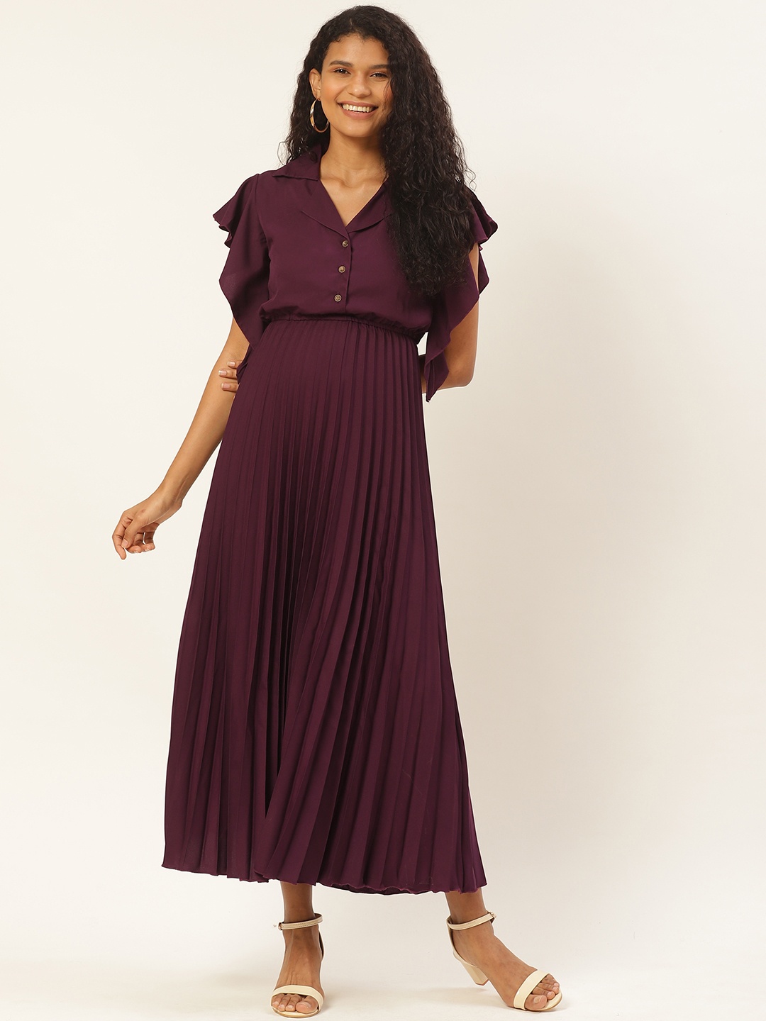

U&F Wine-Coloured Accordion Pleated Maxi Dress, Burgundy