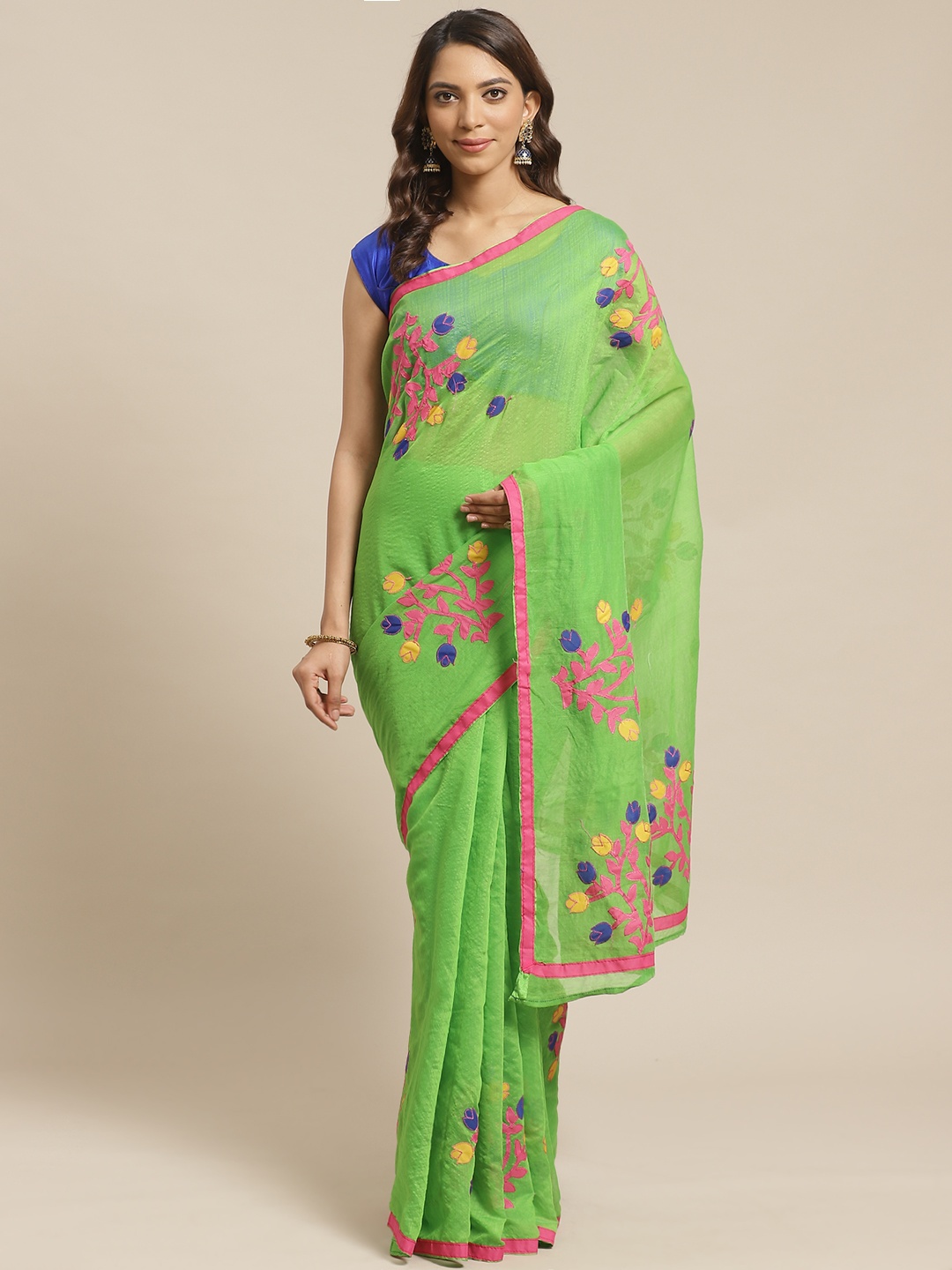 

Laa Calcutta Green & Pink Bengal Handloom Embroidered Saree