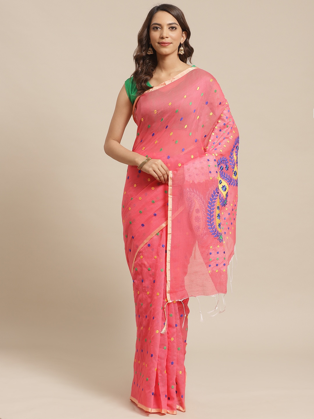 

Laa Calcutta Pink Embroidered Handloom Saree