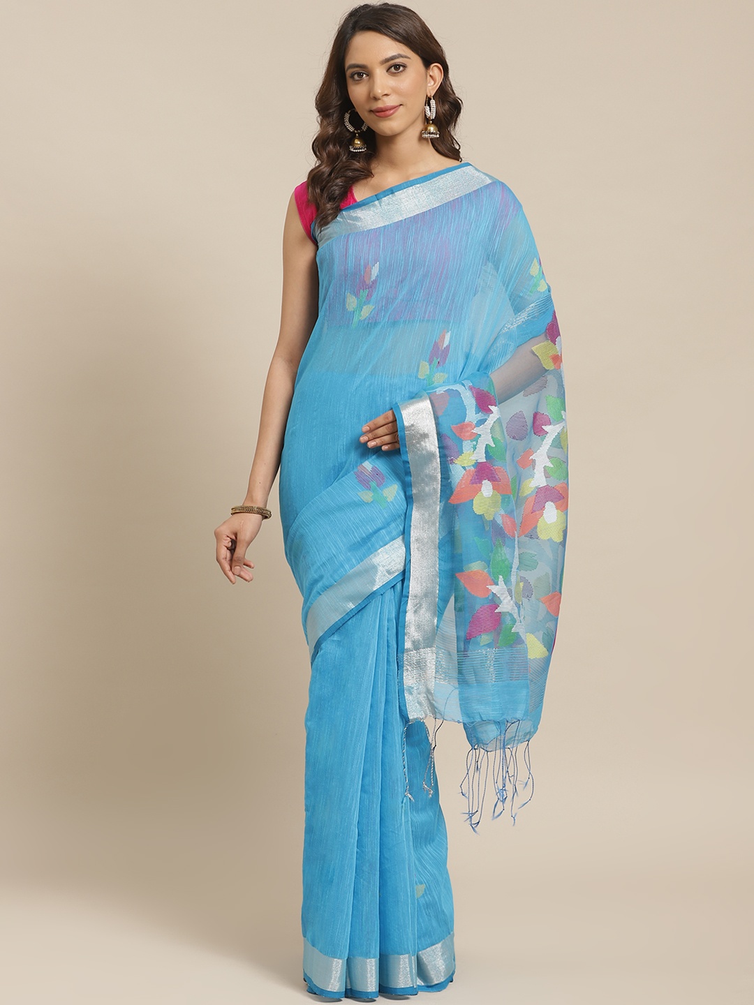 

Laa Calcutta Blue Pure Silk Woven Design Jamdani Handloom Saree