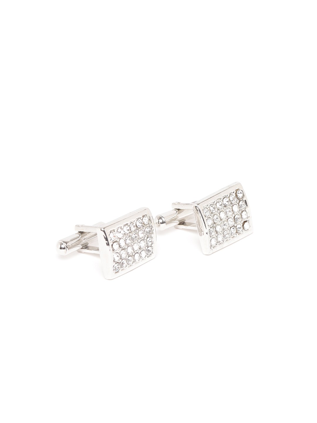 

D.C Creation Silver-Plated American Diamond Studded Rectangle Cufflinks