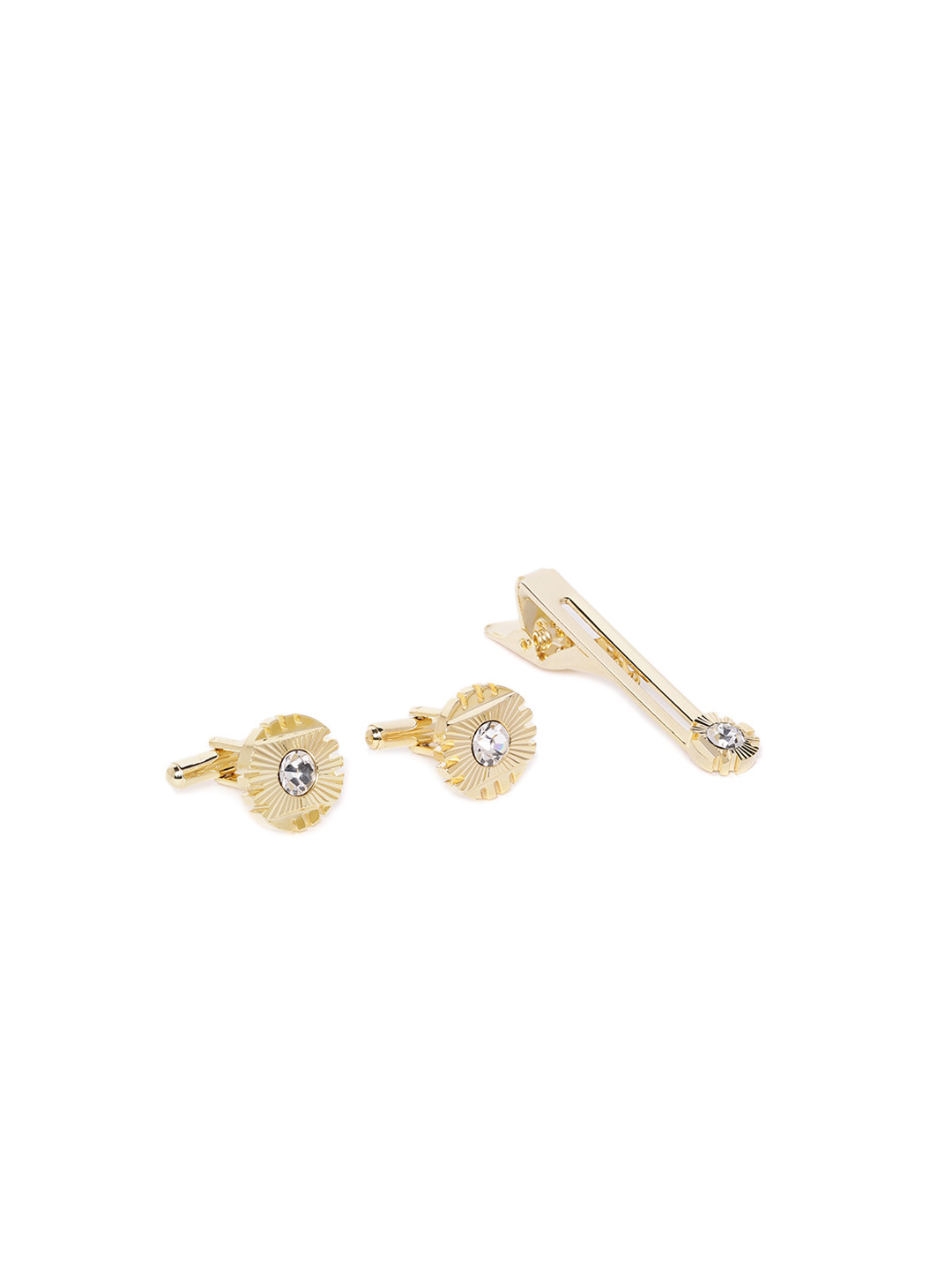 

D.C Creation Men Gold-Plated Artificial Stone-Studded Circular Cufflinks & Tie Pin
