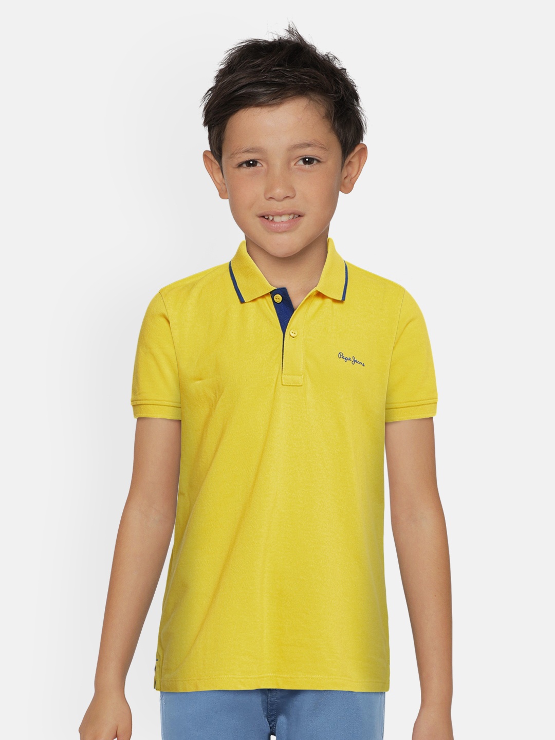 

Pepe Jeans Boys Yellow Solid Cotton Polo Collar Pure Cotton T-shirt