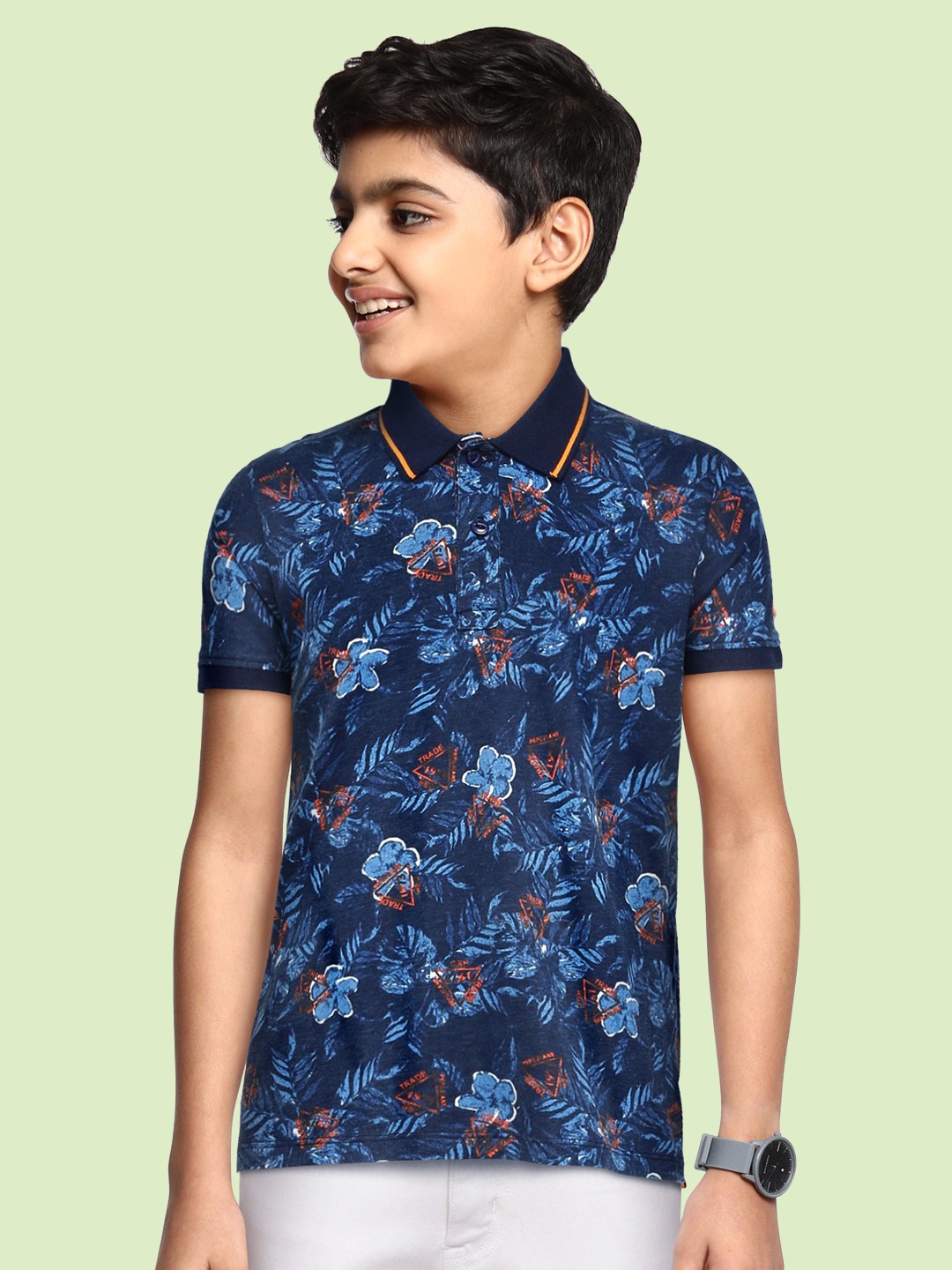 

Pepe Jeans Boys Navy Blue Printed Polo Collar Cotton T-shirt