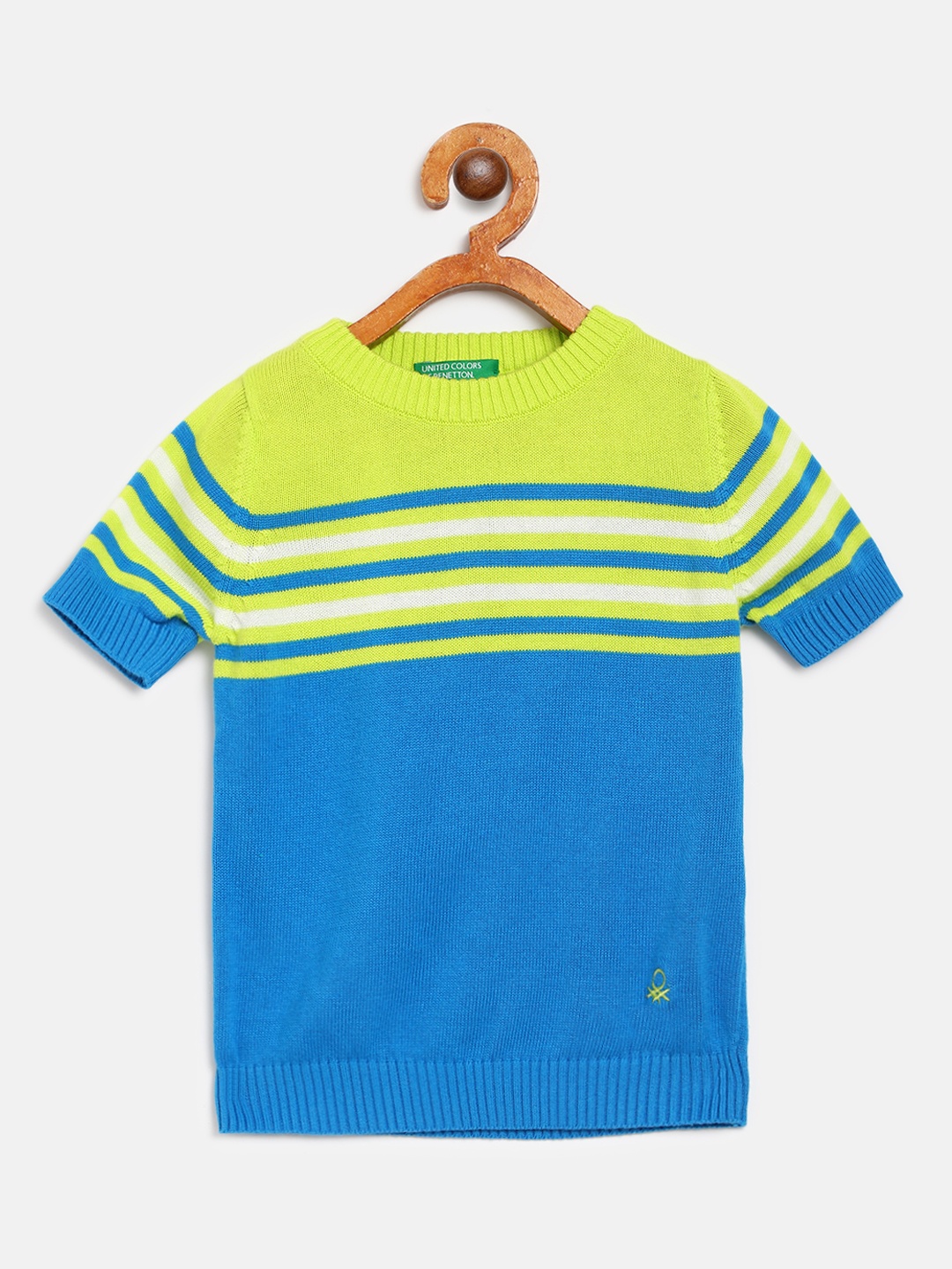 

United Colors of Benetton Boys Blue & Fluorescent Green Striped Pullover