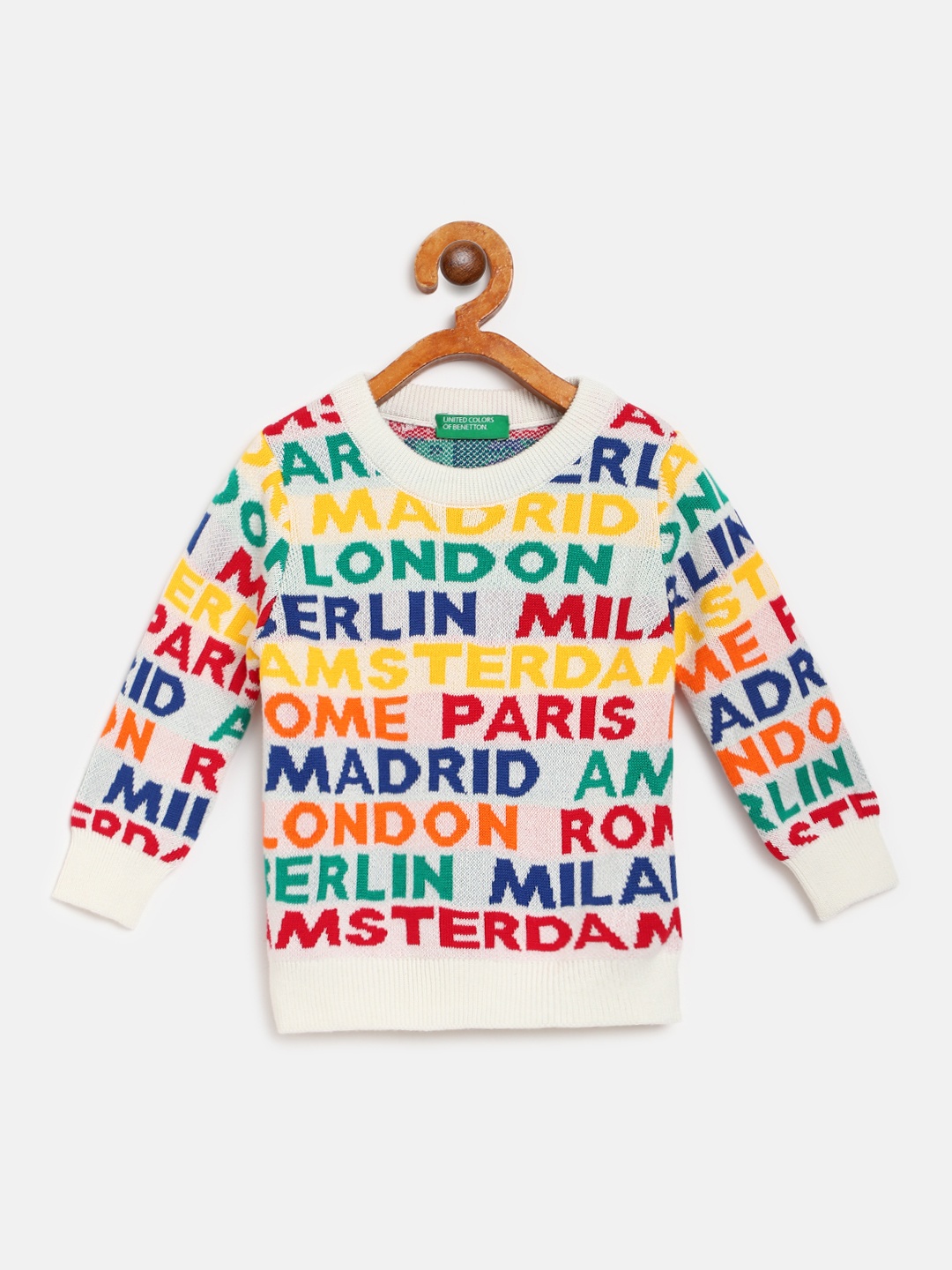 

United Colors of Benetton Boys Multicoloured Typography Self Design Pullover, Multi