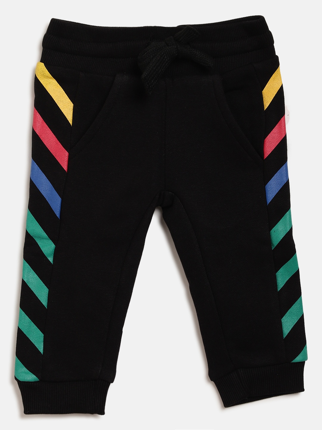 

United Colors of Benetton Boys Black Solid Joggers with Side Stripe Detail
