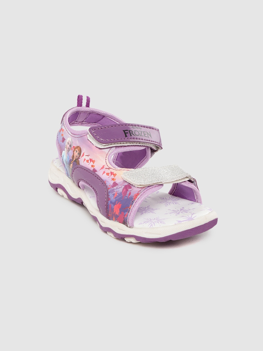 

toothless Girls Purple & Silver-Toned Frozen Print Shimmer Open Toe Flats
