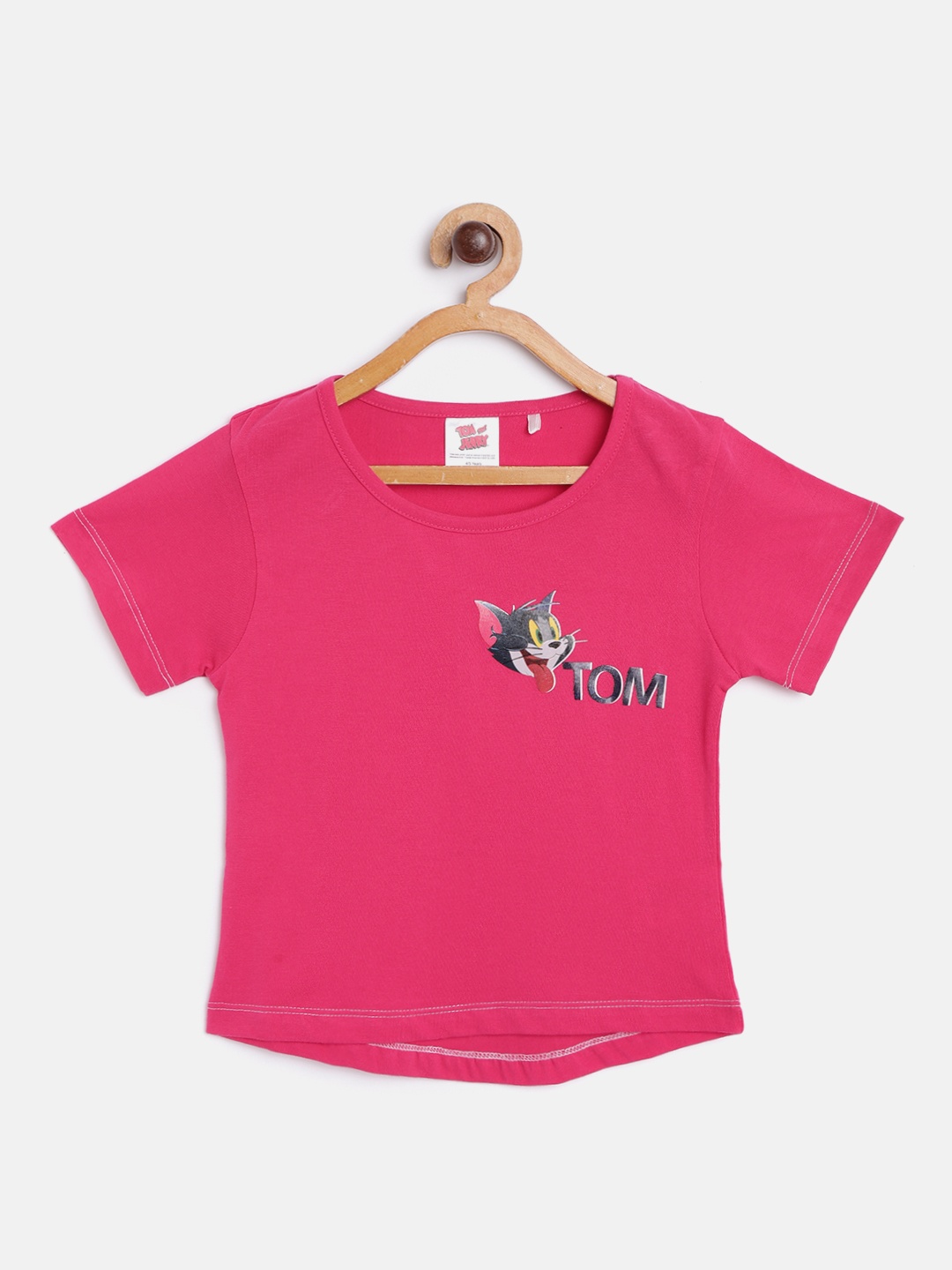 

toothless Girls Fuchsia Pink Tom & Jerry Printed Detail Round Neck T-shirt