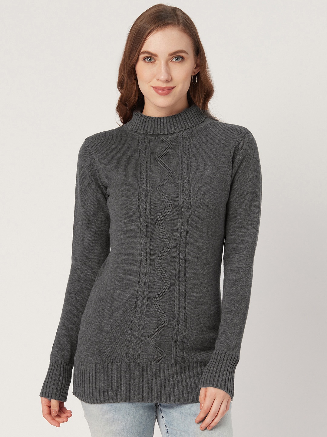 

Style Quotient Women Charcoal Grey Self Design Pullover