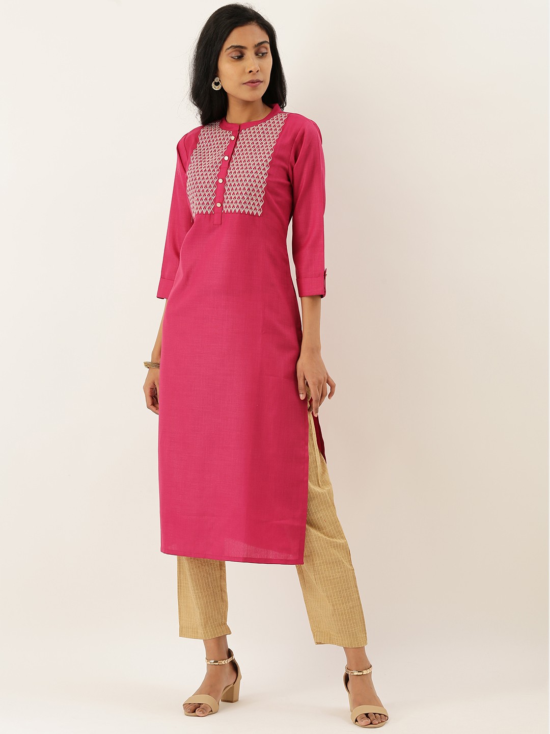 

Varanga Women Magenta Pink & Gold-Toned Solid Kurta with Trousers with Embroidery