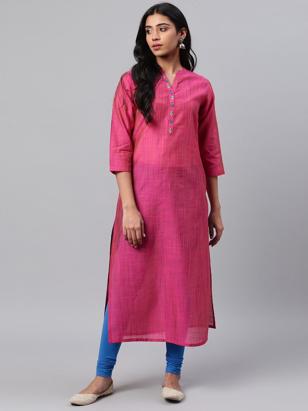 

KSUT Women Pink Woven Design Straight Kurta