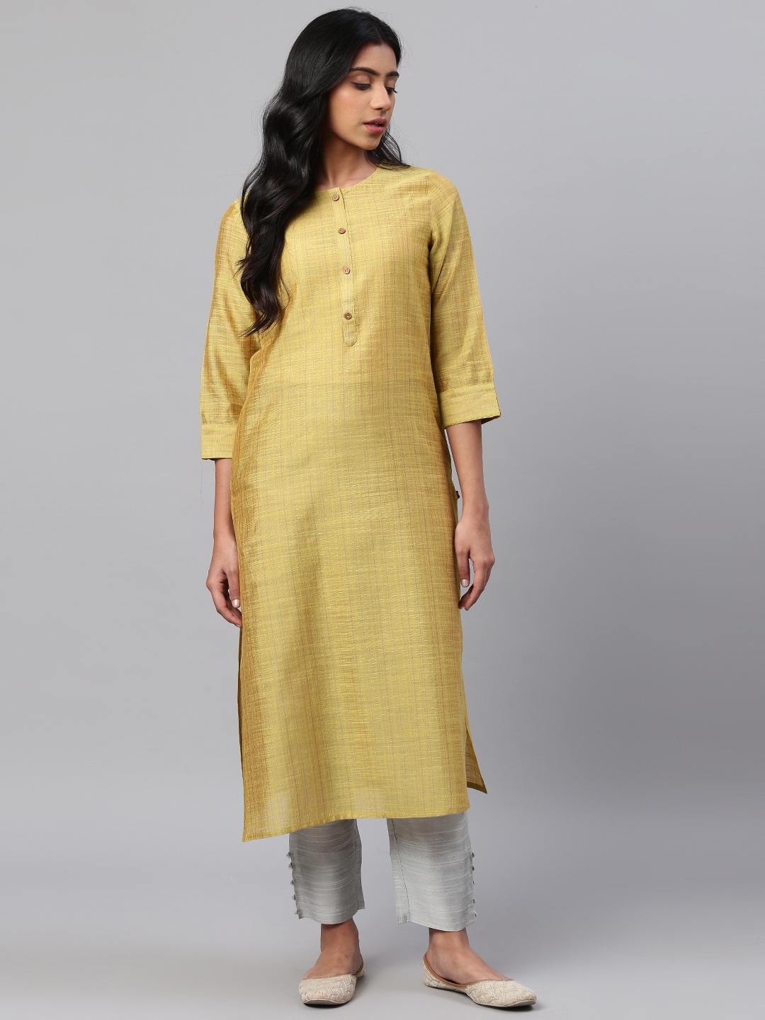 

KSUT Women Green Woven Design Straight Kurta