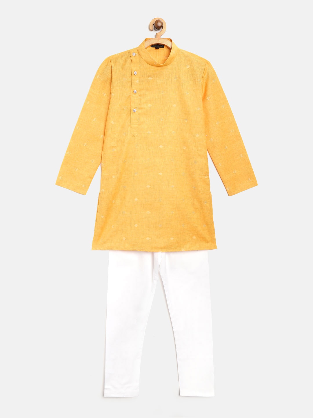 

Readiprint Fashions Boys Yellow & White Woven Design Angrakha Kurta with Pyjamas