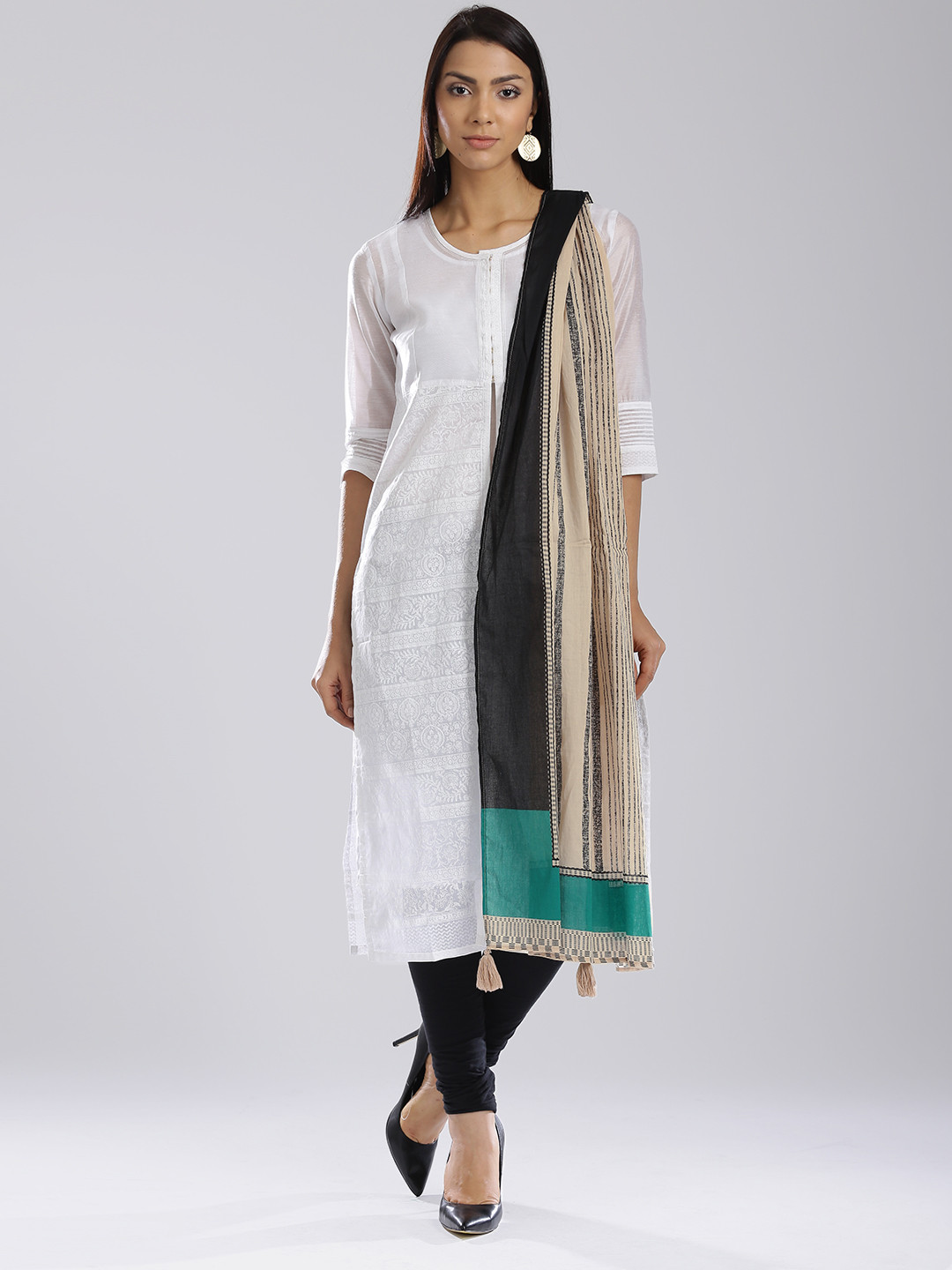 

W Beige & Black Striped Dupatta